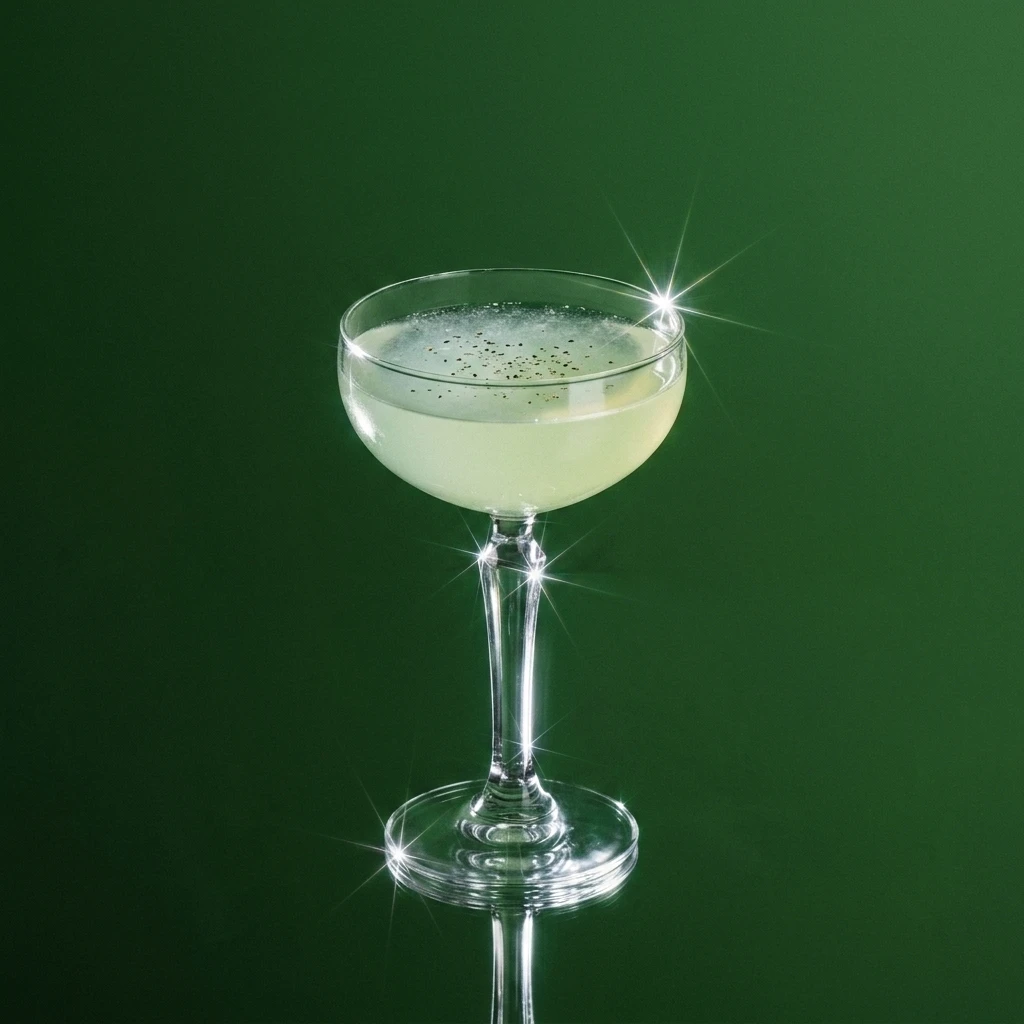 Night Swim, a pale green coupe finished with cracked pepper against a dark green backdrop.